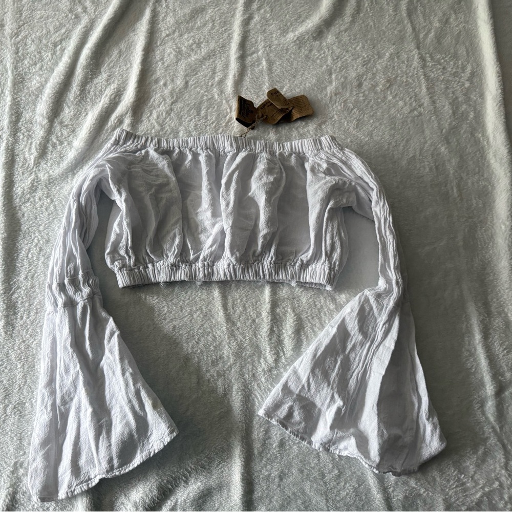 New Natural Cotton Lola Flare Off Shoulder Top High Waisted Shorts White Outfit - Picture 8 of 14
